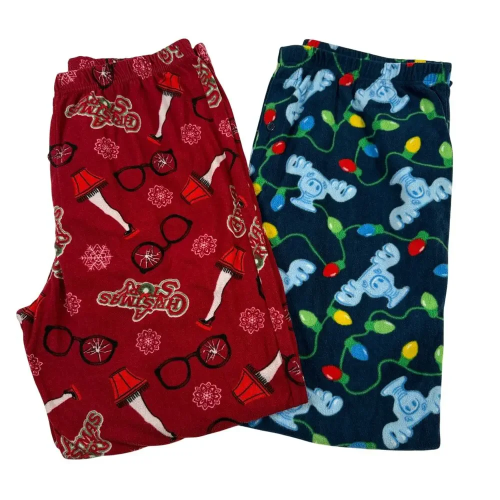 Lot of 2 Men's XL Holiday Fleece Pajama Pants Christmas Story Christmas Vacation